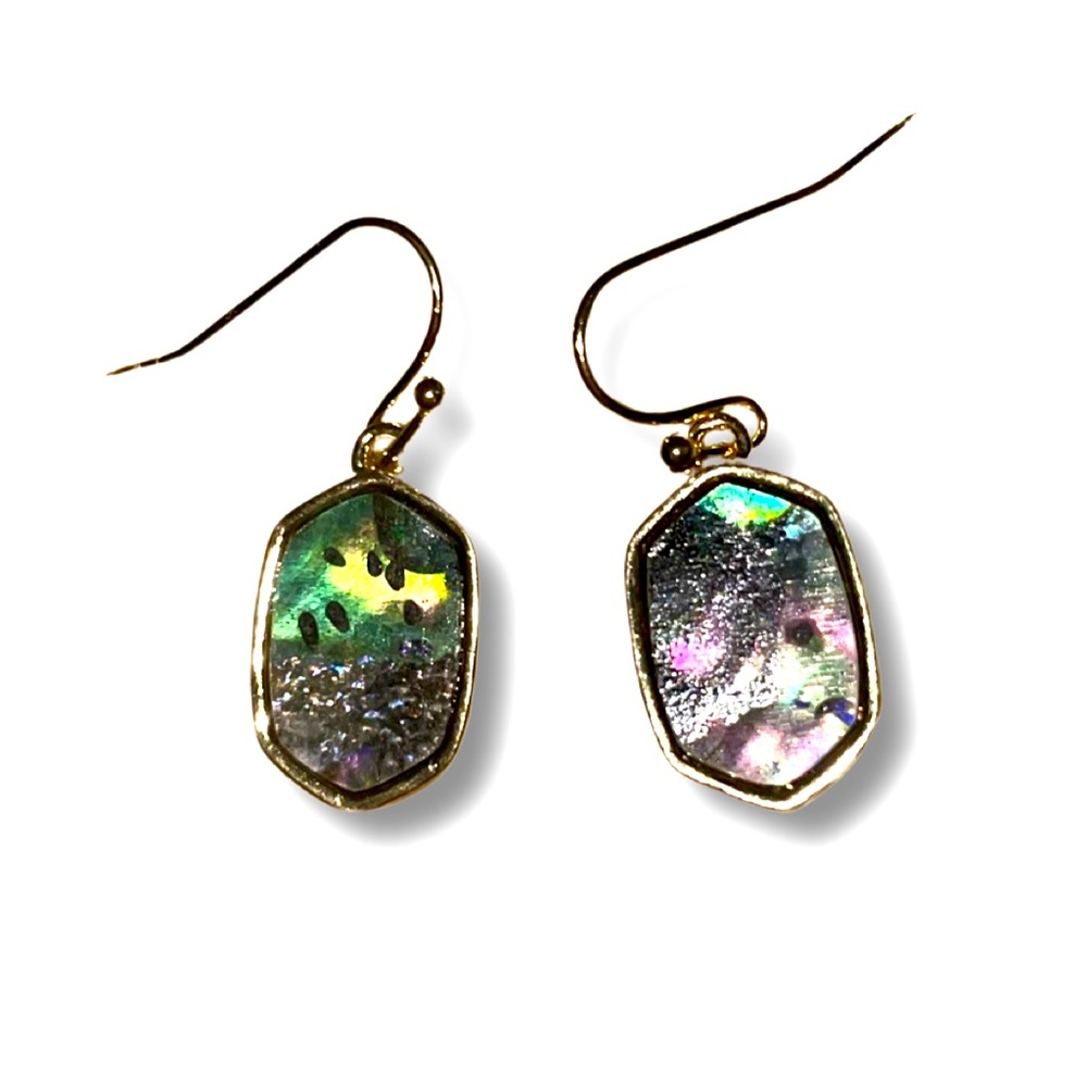 Mint Mongoose gold dangle earrings for women with abalone shell